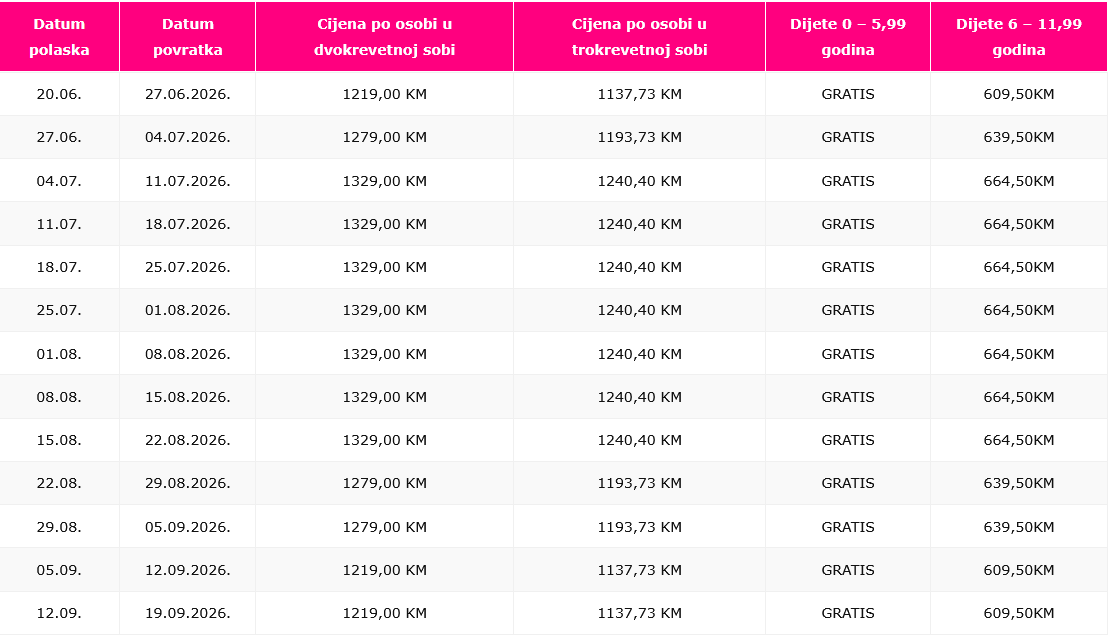 albanija drac 2026 BONITA LUX CIJENE
